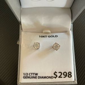 Brilliance Fine Jewelry earrings, 10K Gold with 1/2 cttw Genuine Diamond.